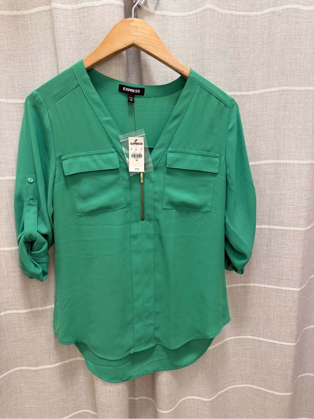 Express Green V-Neck Half-Zip Utility Blouse